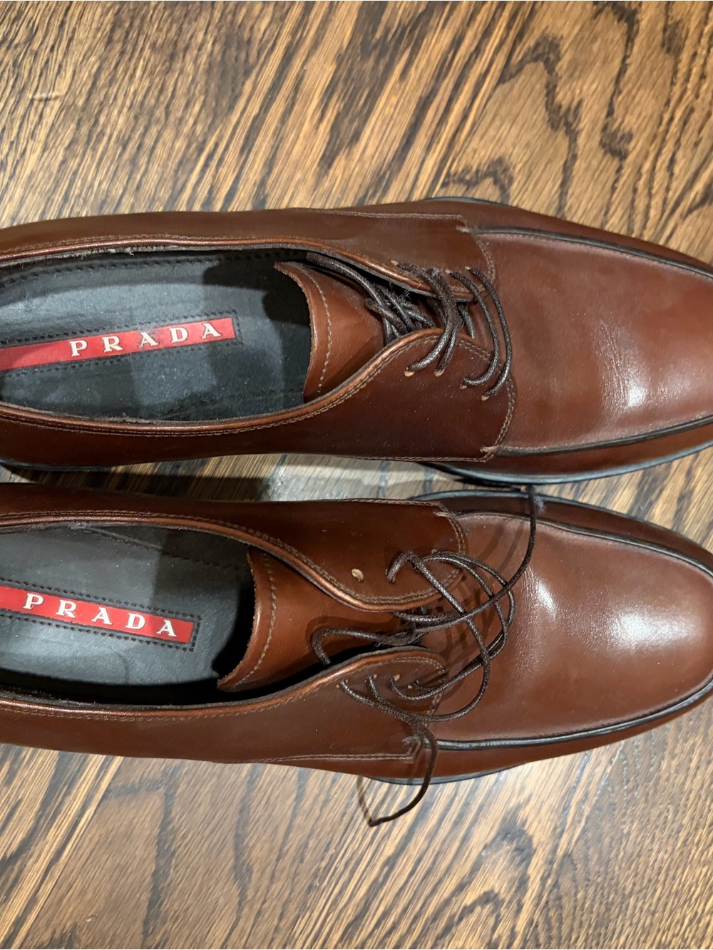 Prada Brown Leather Lace-Up Oxfords